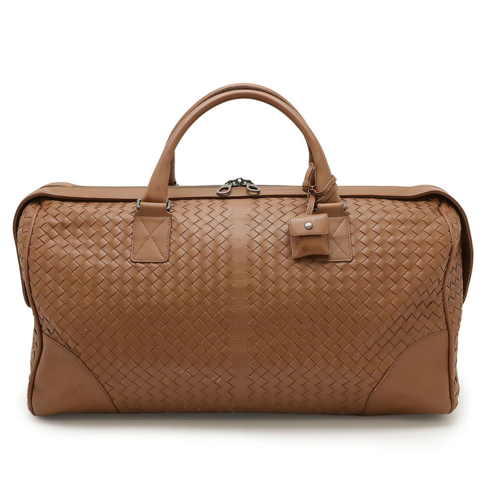 BOTTEGA VENETA Intrecciato Boston Bag Travel Leather Camel Brown Strap
